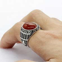 925 Sterling Silver Natural Stone Men Ring Big Red Onyx Ring Vintage Carved Design for Man Women Turkish Handmade Jewelry 2024 - buy cheap