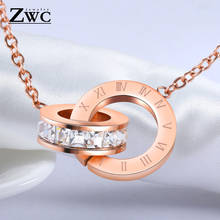 ZWC Fashion Charm Roman Digital Double Circle Pendant Necklace for Women Girls Party Titanium Steel Rose Gold Necklaces Jewelry 2024 - buy cheap