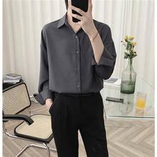 Dark Gray Shirt Men's Korean Long-Sleeved Trend Autumn New Loose Casual Handsome Chiffon Square Collar Shirt 2024 - buy cheap