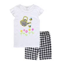 New Baby Girls Pajamas Suit Summer Flower Children Clothes Kids Pyjamas Bees 2 3 4 5 6 7 Year Cotton Shirt Plaid Pant 2024 - buy cheap