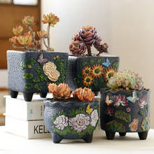 Корейская креативная окрашенная винтажная керамическая цветочный горшок для суккулентных растений, новый дизайн, балкон, садовая посадка, ... 2024 - купить недорого