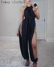 Women Sexy Party Jumpsuit Female Halter Cocktail Solid Sleeveless Ruched Slit Jumpsuit 2024 - buy cheap
