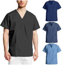 Men nurse uniform Solid Color Short Sleeve V-neck Tops medical uniforms Working T-shirts Casual scrubs uniformes clinicos mujer 2024 - buy cheap