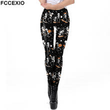 Fccexio calça legging feminina, estampada com cabeça de caveira, para dia das bruxas, carnaval, estampa fantasma, treino, estilo gótico, calças de cintura média 2024 - compre barato