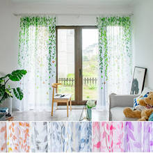 Voile sheer cortina aves folha impresso jinya casa decoração da porta janela branco tule cortinas valances para sala de estar quarto carro 2024 - compre barato