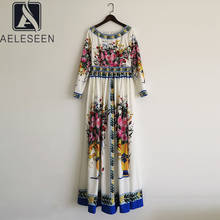 AELESEEN-Vestido largo de pasarela para mujer, vestido elegante con estampado de flores, blanco, para fiesta y vacaciones, primavera y otoño, 2021 2024 - compra barato
