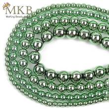 Cuentas redondas planas de piedra de hematita chapada en vacío, cuentas espaciadoras para fabricación de joyas, de 3mm-10mm, color verde Natural, brazalete artesanal de 15" 2024 - compra barato