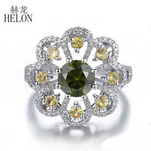 Helon anel de ouro branco 14k, joia com sólidos, dourado, impecável, redondo, cromo genuíno, diopside & citrico, diamantes reais, flor, elegante 2024 - compre barato