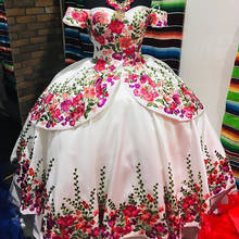 Vestidos de satén con apliques florales para quinceañera, dulce vestido de baile con hombros descubiertos, económico, 2021 2024 - compra barato