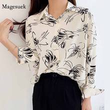 Vintage Korean Print Women Turn-down Collar Woman's Blouse New Long Sleeve Chiffon Shirts Loose Womens Tops and Blouses  9195 50 2024 - buy cheap