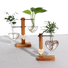 Стеклянная пробирка в скандинавском стиле, ваза, деревянная подставка, стеклянная ваза, романтический держатель для гидропонных растений, фотодекор 2024 - купить недорого