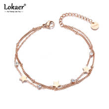 Pulseira de pingente de estrela de cristal cz lokaer, pulseira de aço inoxidável boêmia de corrente de elos, joias b19080 2024 - compre barato