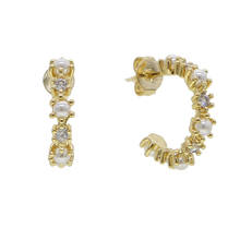 Fresh Pearl beads Hoop cz earring inside round fresh sea pearl ball bead huggies Hoop earrings gold color fashion jewelry 2024 - buy cheap