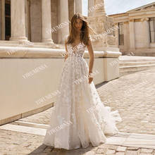 3D Floral Applique A Line Wedding Dress Boho V Neck Backless Full Lace Plus Size Beaded Bridal Gowns Robe De Marriage Bride 2021 2024 - buy cheap