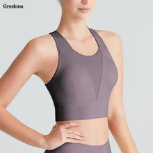 Malha retalhos mulheres yoga camisa sem mangas esportes correndo colheita topo de fitness ginásio shakeproof sutiã roupas formação deportivas mujer 2024 - compre barato