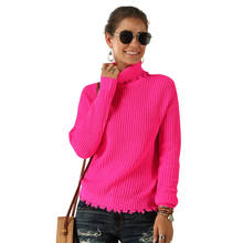 Suéter grosso feminino de malha com gola alta, pulôver quente e fluorescente para outono e inverno 2019 2024 - compre barato