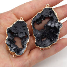 1 pieza de piedra Natural Irregular, dijes de cuarzo de cristal, conectores, colgantes negros de doble agujero para la fabricación de joyas, collar y pulsera 2024 - compra barato