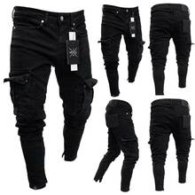 Длинные брюки-карандаш, рваные джинсы, облегающие весенние мужские модные тонкие обтягивающие джинсы с дырками, мужские брюки в стиле хип-хоп, одежда 2024 - купить недорого