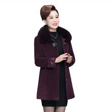 Casaco de camurça de vison inverno e outono, jaqueta feminina de meia-idade com gola de pele grande, grossa, quente e lã, g758, 2019 2024 - compre barato