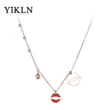 YiKLN Bohemia Red Rhinestone Lips Charm Necklaces For Women Girls Rose Gold Stainless Steel CZ Crystal Pendant Jewelry YN19033 2024 - buy cheap
