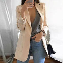 Autumn Women Solid Blazer Slim Elegant Office Lady Business Suit Pockets Turn-down Collar Cardigan Top Coat Fashion Outwear 2024 - buy cheap