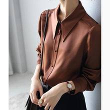Satin Chiffon Solid Women Shirts Summer New 2021 Turn-Down Collar Long-Sleeved Office Lady Elegant Outwear Tops 2024 - buy cheap