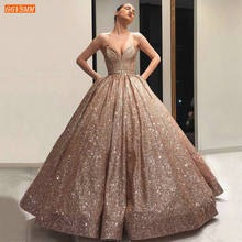 Vestidos de Noche largos de oro rosa árabe brillante para mujer, vestido Formal de Gala, Arabia Saudita, Dubai, 2020 2024 - compra barato