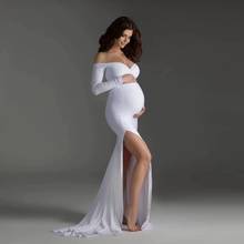Shoulderless Maternity Dresses Photography Props Sexy Split Side Maxi Gown For Pregnant Women Long Pregnancy Dress Photo Shoots 2024 - buy cheap