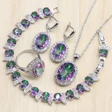 Mystic Rainbow Zircon Silver Color Costume Bridal Jewelry Sets Women Earrings Rings Pendant Necklace Bracelets Set Gift Box 2024 - buy cheap