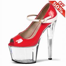 Zapatos de tacón alto de 17cm para mujer, calzado Sexy de charol, poco profundo, con hebilla y correa de plataforma gruesa, fetiche, 7 pulgadas, novedad 2024 - compra barato