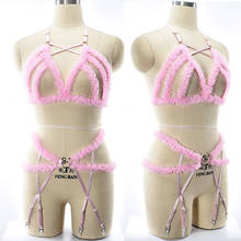 Women Pink Harness Set Hollow Bra Garter Belt Goth Sexy Lingerie Body Haeness Wedding Garter Bondage Cage Bra Punk Suspenders 2024 - buy cheap