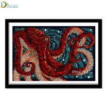 Pintura de diamante 5D completa, bordado de diamantes de imitación con patrón de pulpo grande rojo, decoración de arte abstracto, mosaico artesanal, punto de cruz 2024 - compra barato