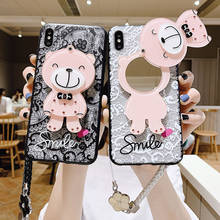 Mirror Smile Bear Lace Phone Case for Vivo S1 S5 S6 V11 V11i V15 V17 V19 IQ00 Neo 3 Pro Nex 3 V21 E Hand Strap Soft TPU Cover 2024 - buy cheap