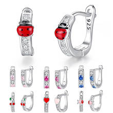 Plata esterlina 925 puro pendientes claros CZ cristal esmaltado mariquita cereza corazón pequeño Stud pendientes para niñas niños de joyería de plata 2024 - compra barato