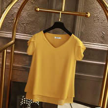 Moyisu marca de moda feminina chiffon camisa 2022 verão manga curta com decote em v blusa casual blusas femininas de grandes dimensões soltas 2024 - compre barato