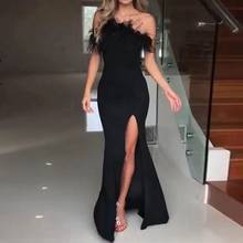 New Arrival Sexy Side Split Feather Evening Dresses Strapless Black Prom Dresses Party Gown Special Occasion Vestidos de Fiesta 2024 - buy cheap