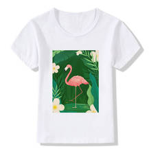 Camisa infantil de verão, camiseta de flamingo para meninos e meninas, manga curta, branca e super fofa de desenho animado, gola redonda, kawaii 2024 - compre barato