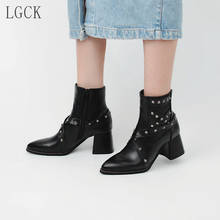Plus Size 34-48 Fashion Motorcycle Boots Women Chunky High Heels Casual Shoes Rivets Buckle Strap Ladies Gladiator Ankle Boots 2024 - buy cheap
