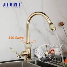 JIENI Golden Plated Swivel Pull Out Kitchen Faucet Jade & Diamond Handle Tap Golden Polished Rotated Kitchen Basin Mixer Tap 2024 - buy cheap