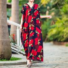 Summer new plus size dress 7XL 8XL 9XL bust 150CM women's V-neck loose peony flower printed bat sleeve loose dress 2024 - buy cheap