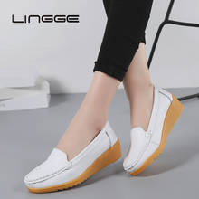 LINGGE 2020 Women Flats Shoes Genuine Leather Women Oxford Shoes Slip On Ballet Flats Moccasins Loafers Driving Casual Shoes 2024 - buy cheap