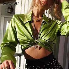 Шифоновая Блузка женские короткие топы винтажная зеленая рубашка Элегантная Белая Блузка корейский стиль женские топы Уличная Сексуальная Блузка 2019 2024 - купить недорого