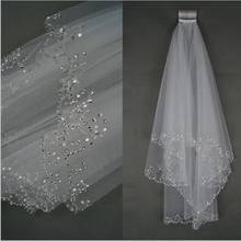 2020 Short Beaded Wedding Veil Two Layer White/Ivory Sequin Tulle 75 CM Length With Comb Beaded Edge Woman Bridal Accessories 2024 - buy cheap
