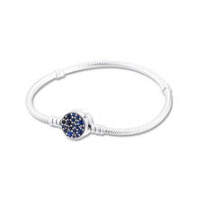 2021 New Moments Sparkling Blue Disc Clasp Snake Chain Bracelet Fits Original 925 Silver Charms & Beads Woman DIY Jewelry Making 2024 - buy cheap