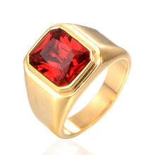 Vintage Gold Stainless Steel Men's Signet Ring Square Red Zircon Stone Party Brands Fashion Male Classic Jewelry 2024 - buy cheap
