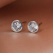 Female Luxury Crystal Round Zircon Stone Earrings 925 Sterling Silver Stud Earrings For Women Vintage Cute Small Wedding Earring 2024 - buy cheap