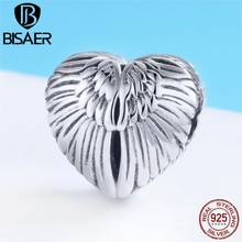 BISAER-abalorio de Plata de Ley 925 con forma de alas de Ángel, accesorio con forma de corazón y plumas, apto para Pulsera Original, fabricación de joyas, ECC780, 925 2024 - compra barato