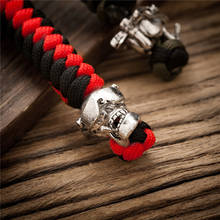 Viking Rune Bead Keychain Vintage Smoking Skull Metal Lanyard   Handmade Woven Survival Paracord Rope Car Key Knife Keyring 2024 - buy cheap