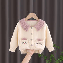 Suéter de manga larga para niñas pequeñas, cárdigan de punto con cuello vuelto, abrigo de otoño, novedad de primavera, 2021 2024 - compra barato