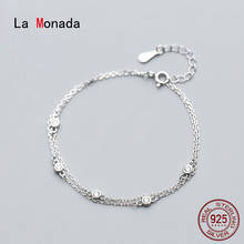 Pulseira la monada feminina de prata esterlina 925, joia fina de prata esterlina 925, pulseira feminina incrustação de duas camadas 2024 - compre barato